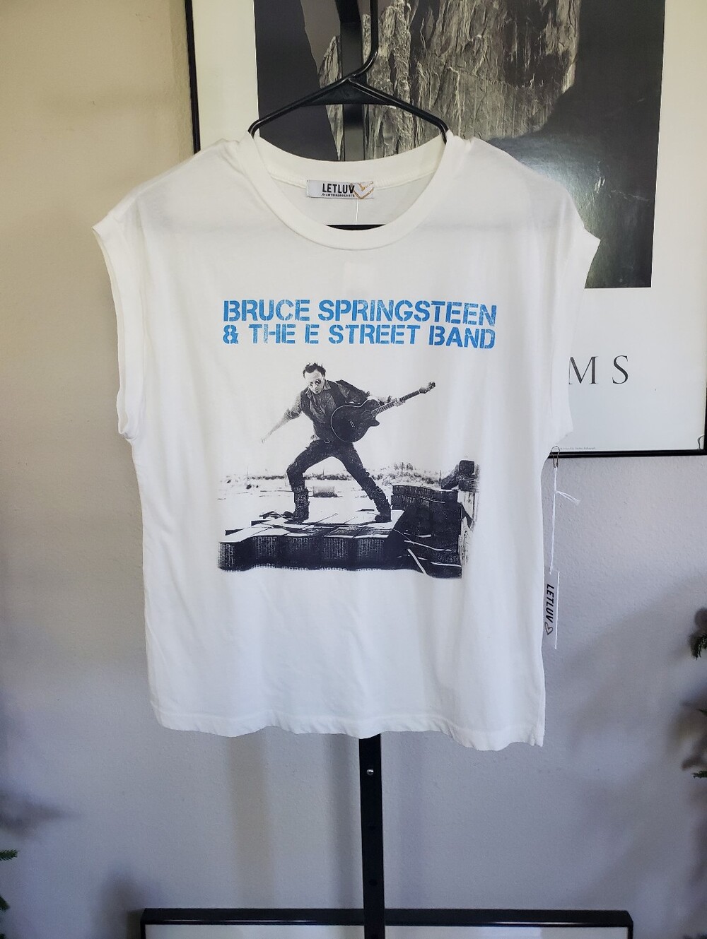 Letluv White Graphic Muscle Tank Top - Bruce Springsteen Print